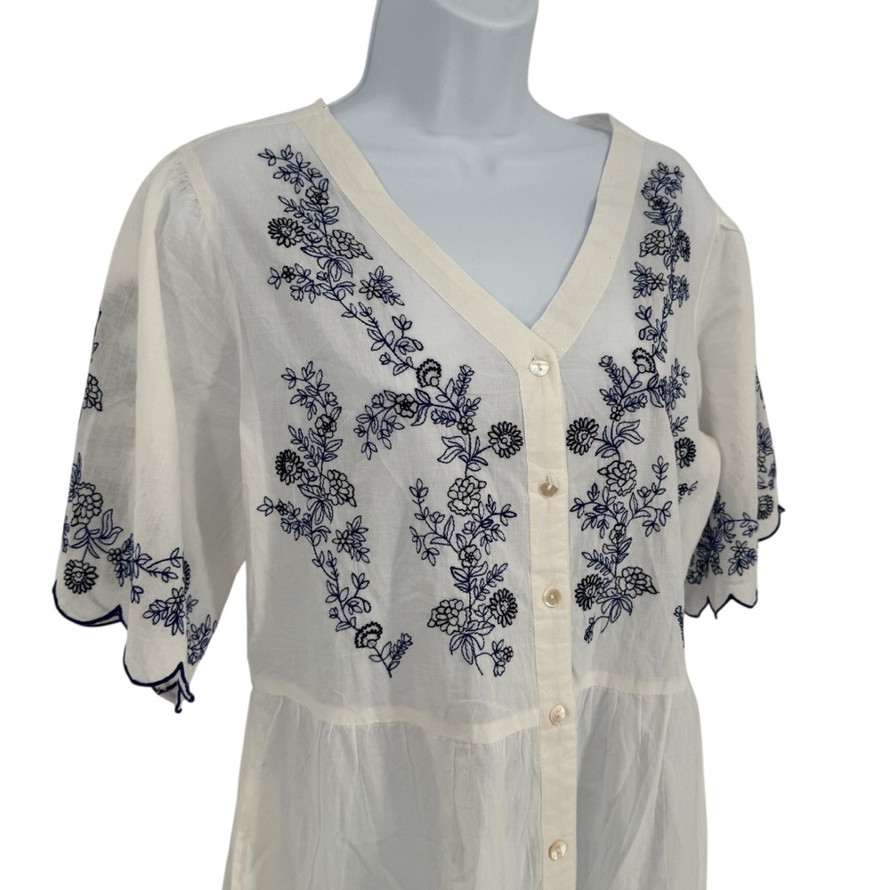 Collections Etc. 100% Cotton White Floral Embroidered Peasant Dress Medium - Picture 2 of 11